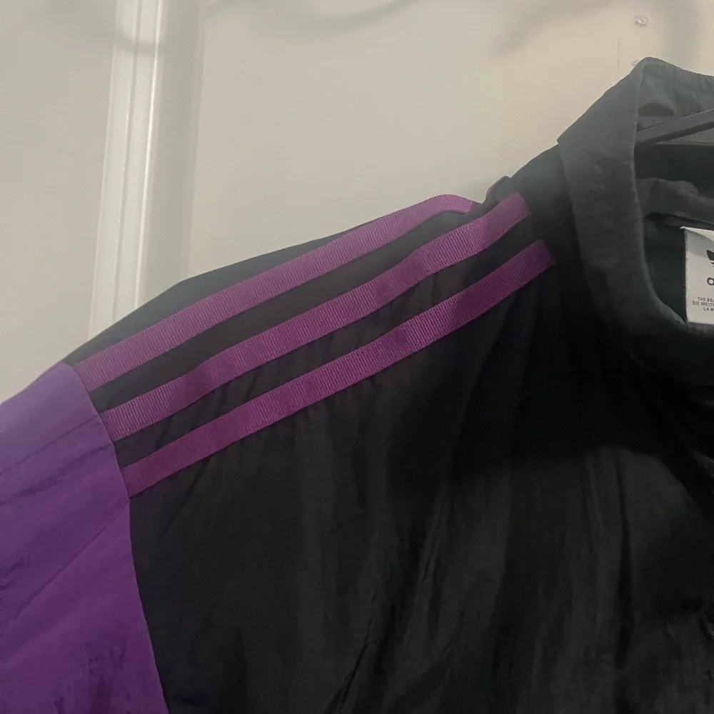 Adidas Women's Black, Purple, and Pink Bomber Jacket